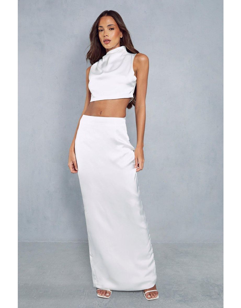 Shop Satin Split Back Maxi Skirt Online in Bahrain VogaCloset