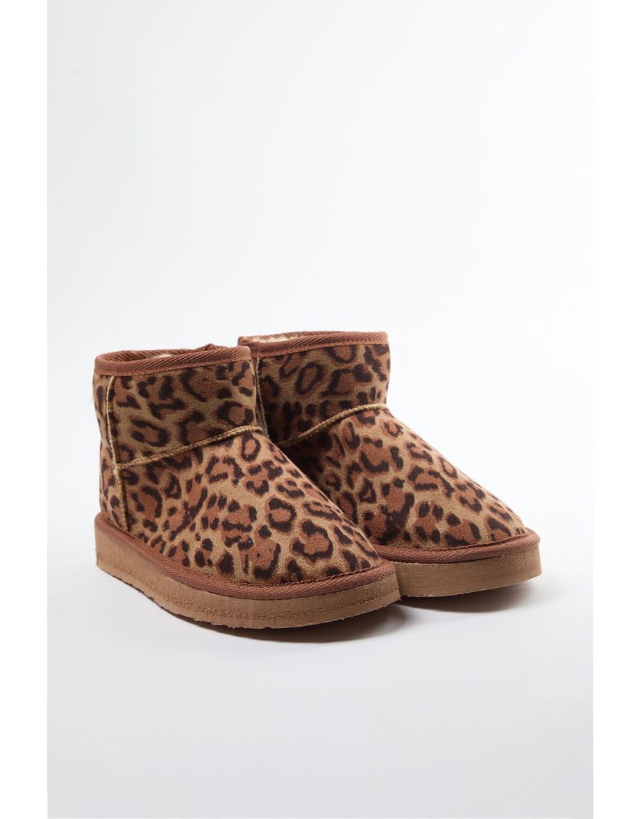 Leopard Flatform Brown Short Heeled Women's Boots