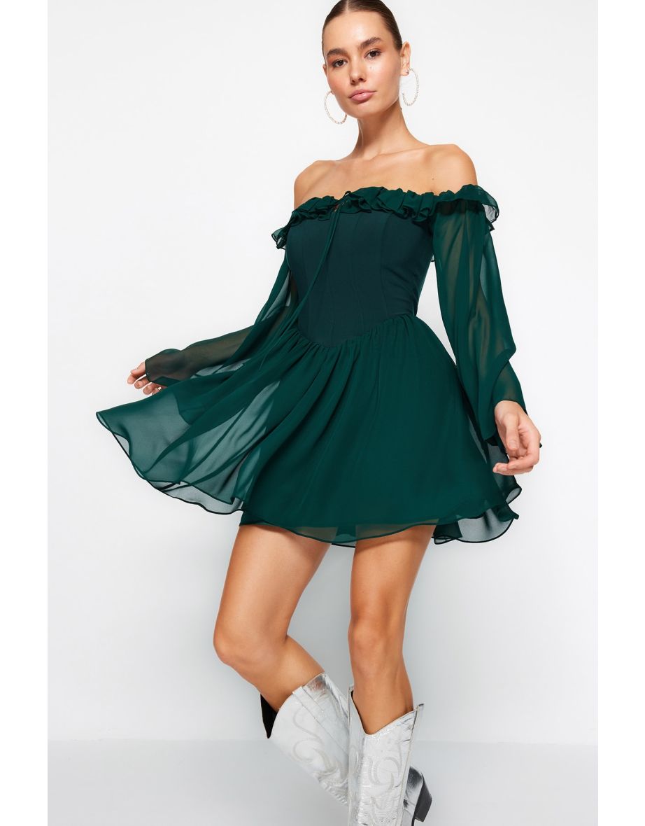 Shop Off Shoulder A Line Mini Skater Dress with Long Sleeve Online in Bahrain VogaCloset