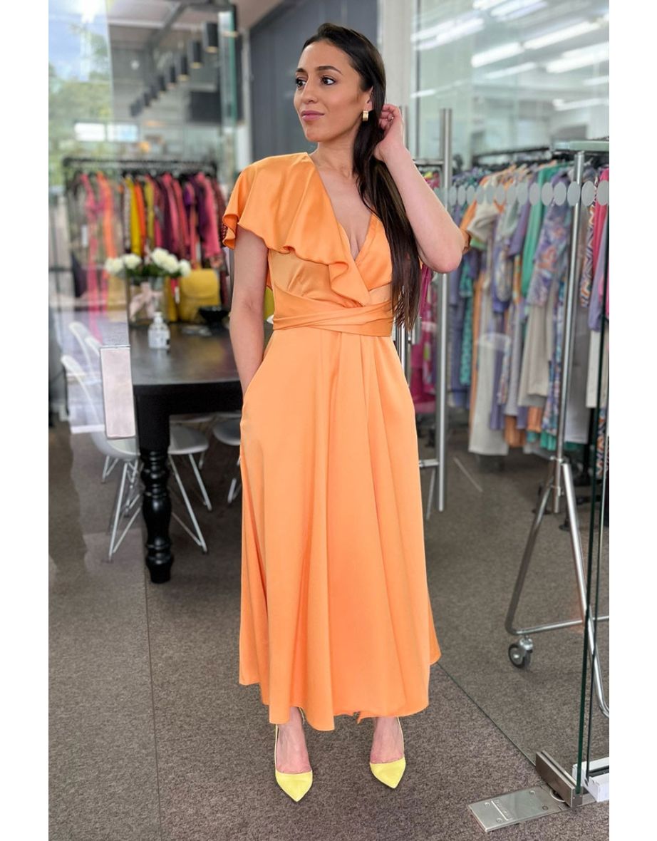 Shop Closet London Orange Full Skirt Midi Dress Online in Qatar VogaCloset