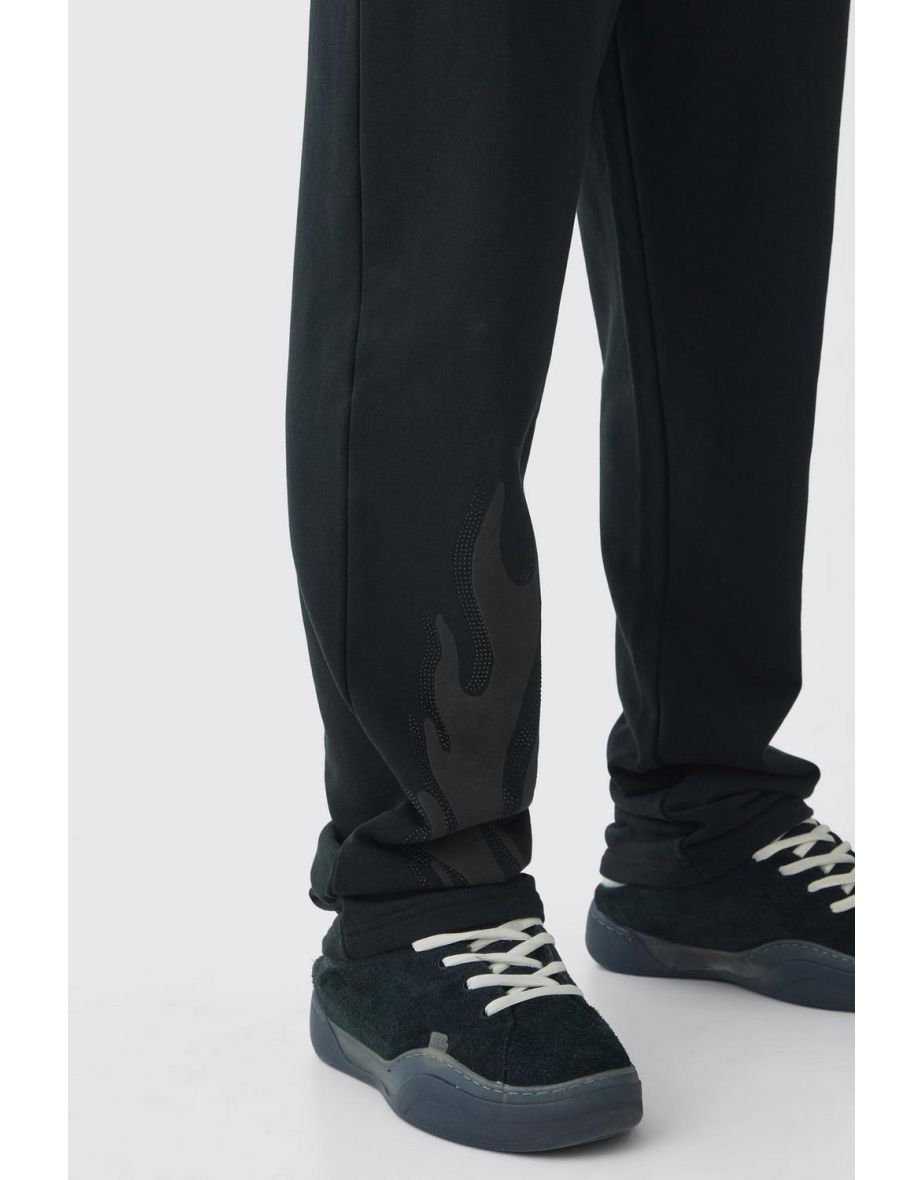 Relaxed Flame Rhinestone Loopback Jogger - black - 2