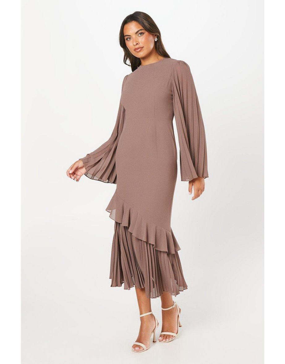 Shop Pleat Mix Long Sleeve Midaxi Dress Online in Saudi Arabia VogaCloset