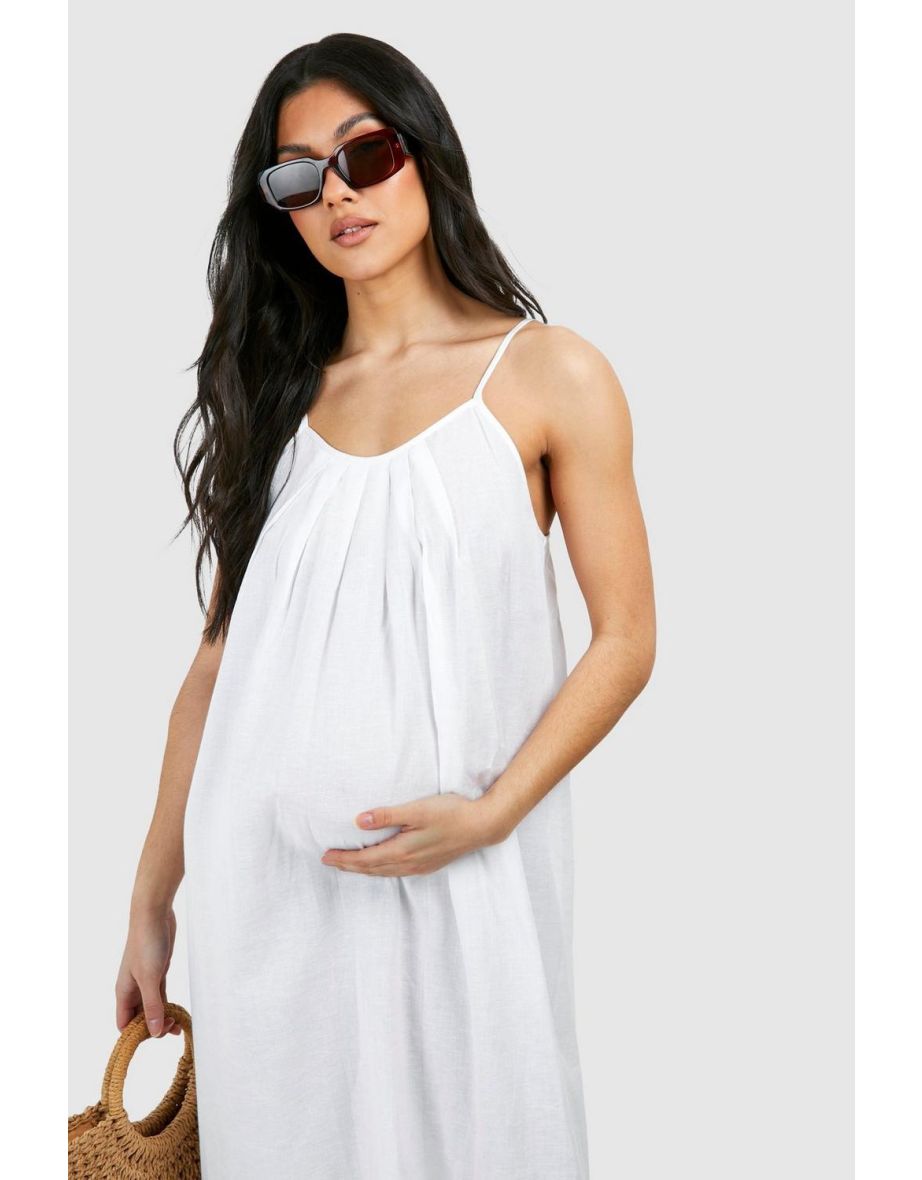 Maternity Linen Strappy Maxi Dress - ecru - 3