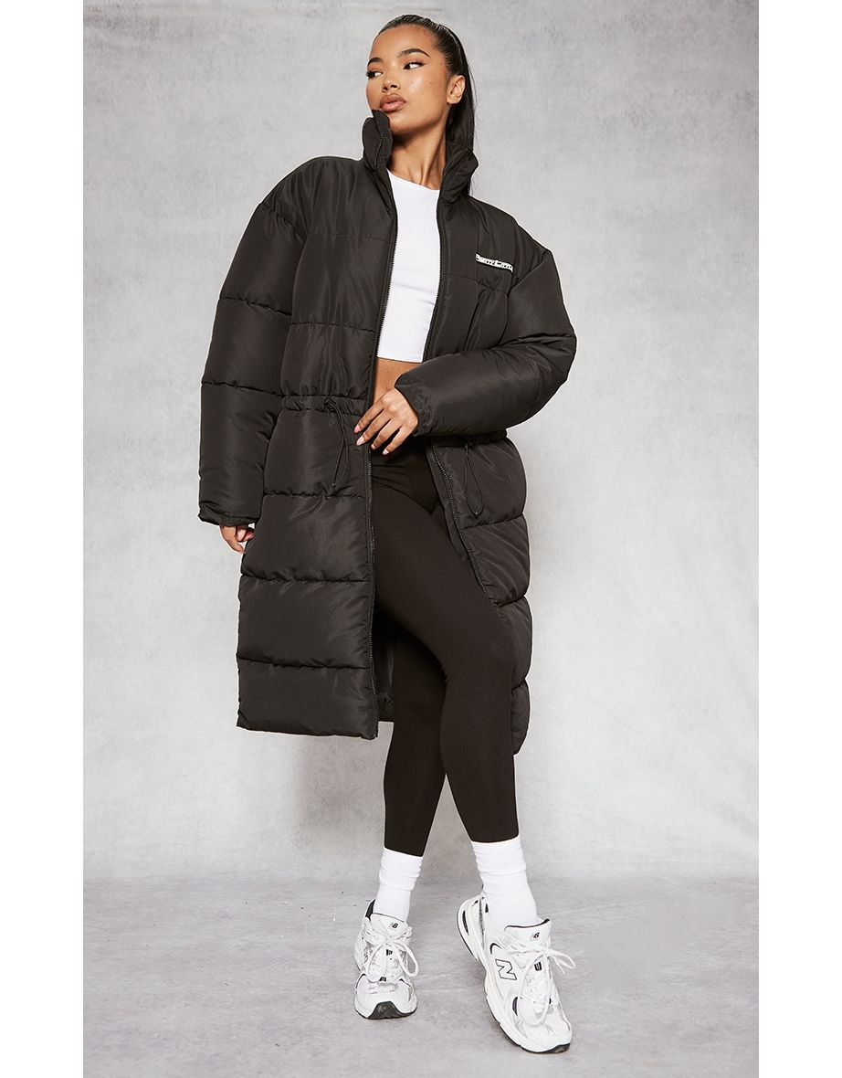 PRETTYLITTLETHING Black Toggle Waist Midaxi Puffer