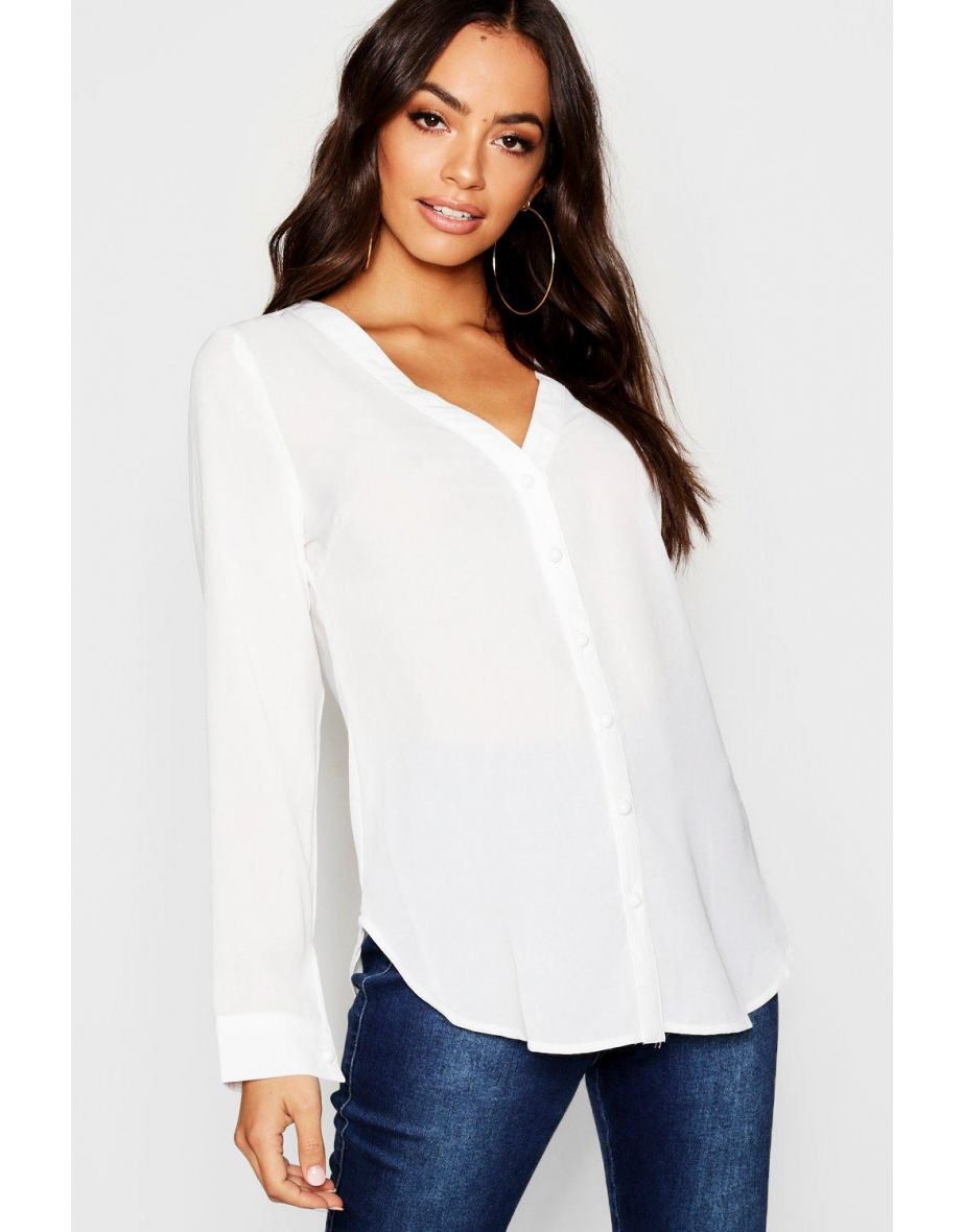 V Neck Blouse - white