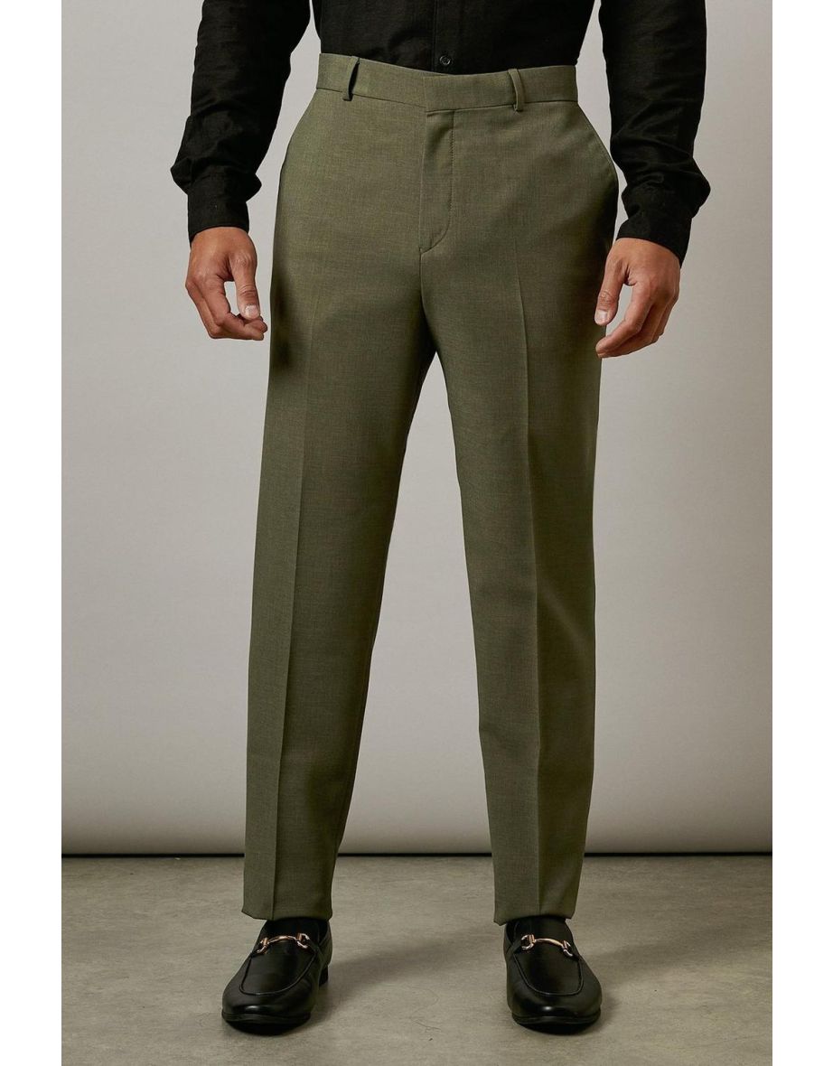 Khaki Textured Slim Fit Suit Trousers - 3
