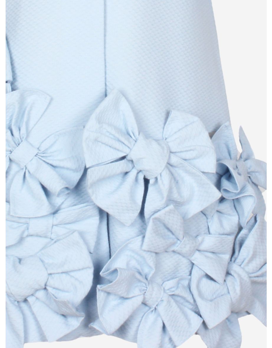 Girls Dotty Jacquard Bow Tie Dress in Blue - 3