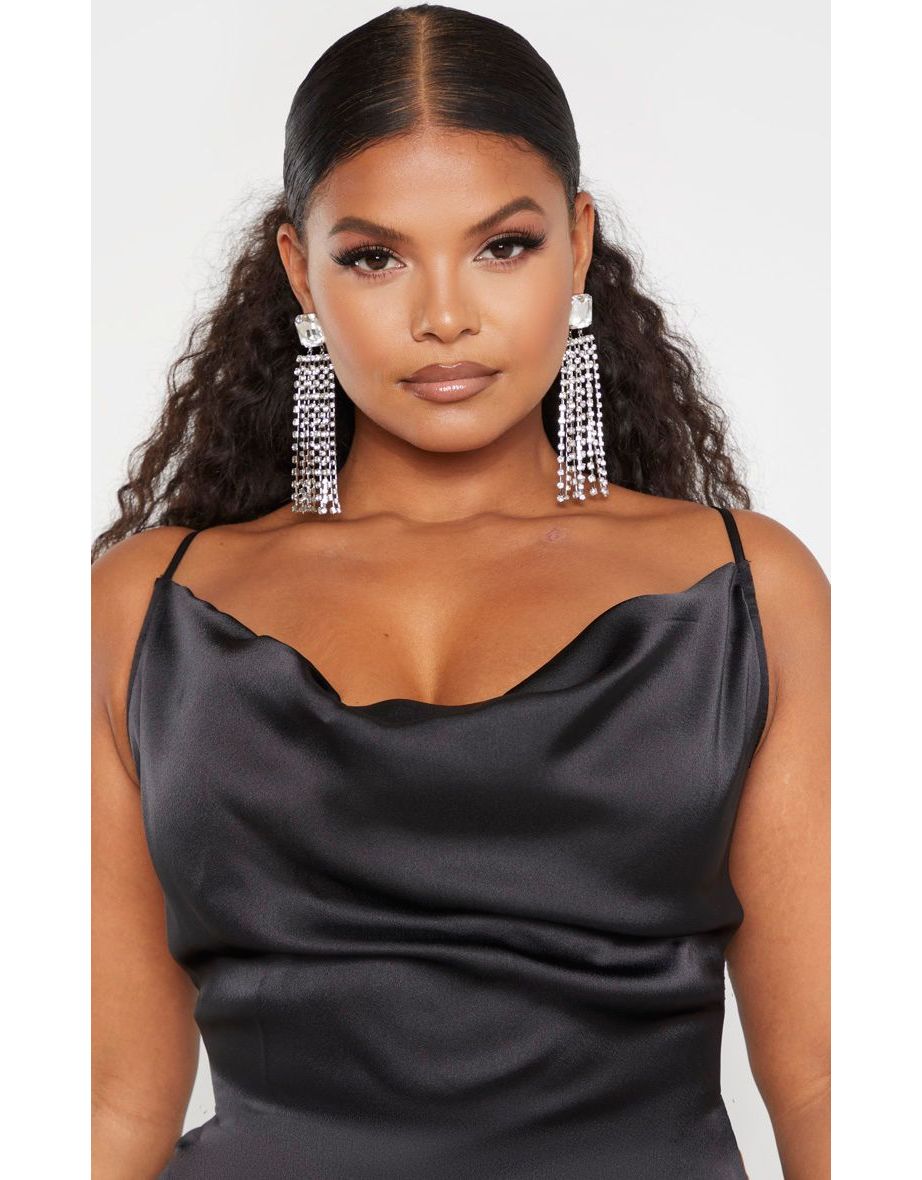 Plus Black Strappy Satin Cowl Midi Dress - 4