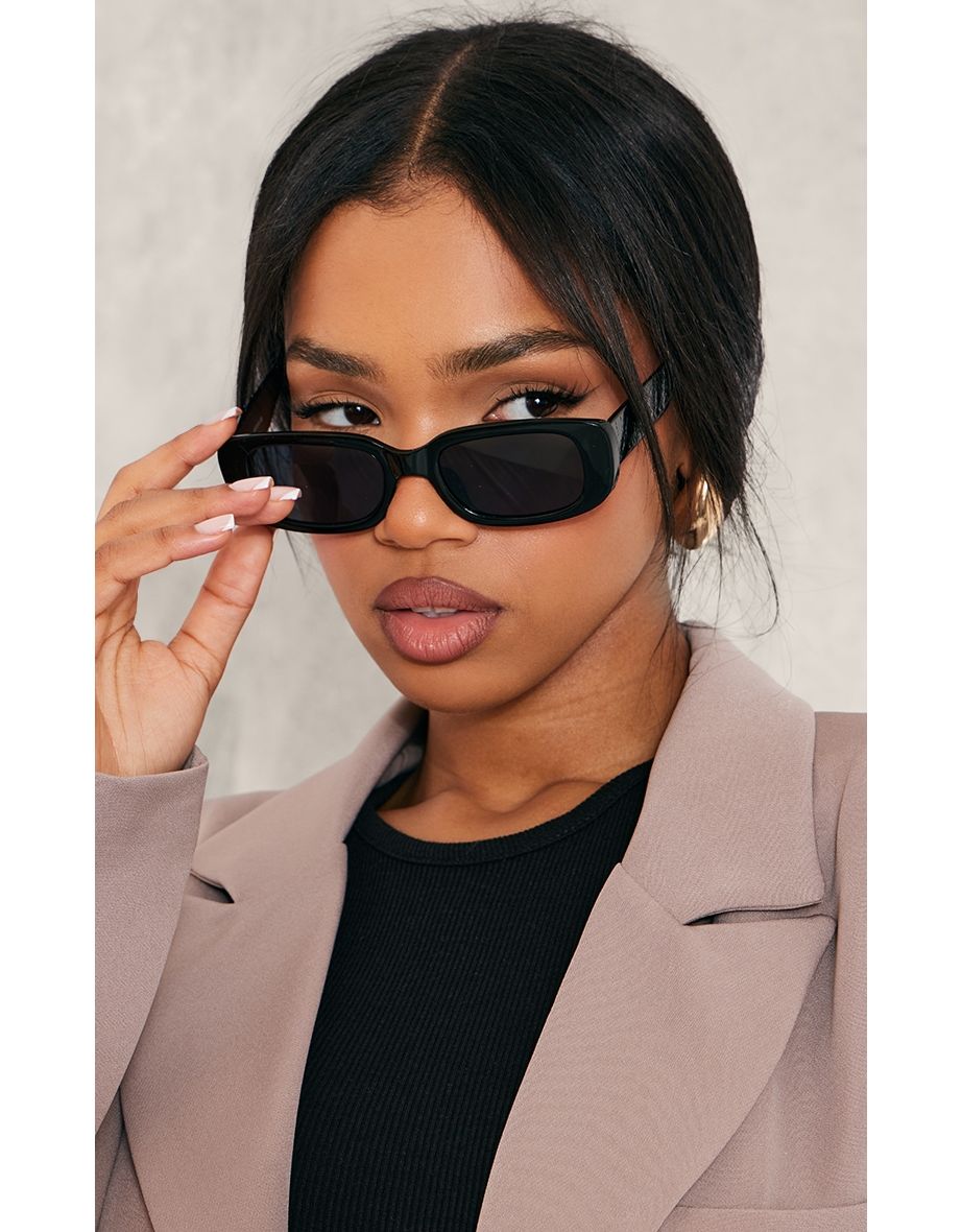 Black Slim Rectangular Sunglasses