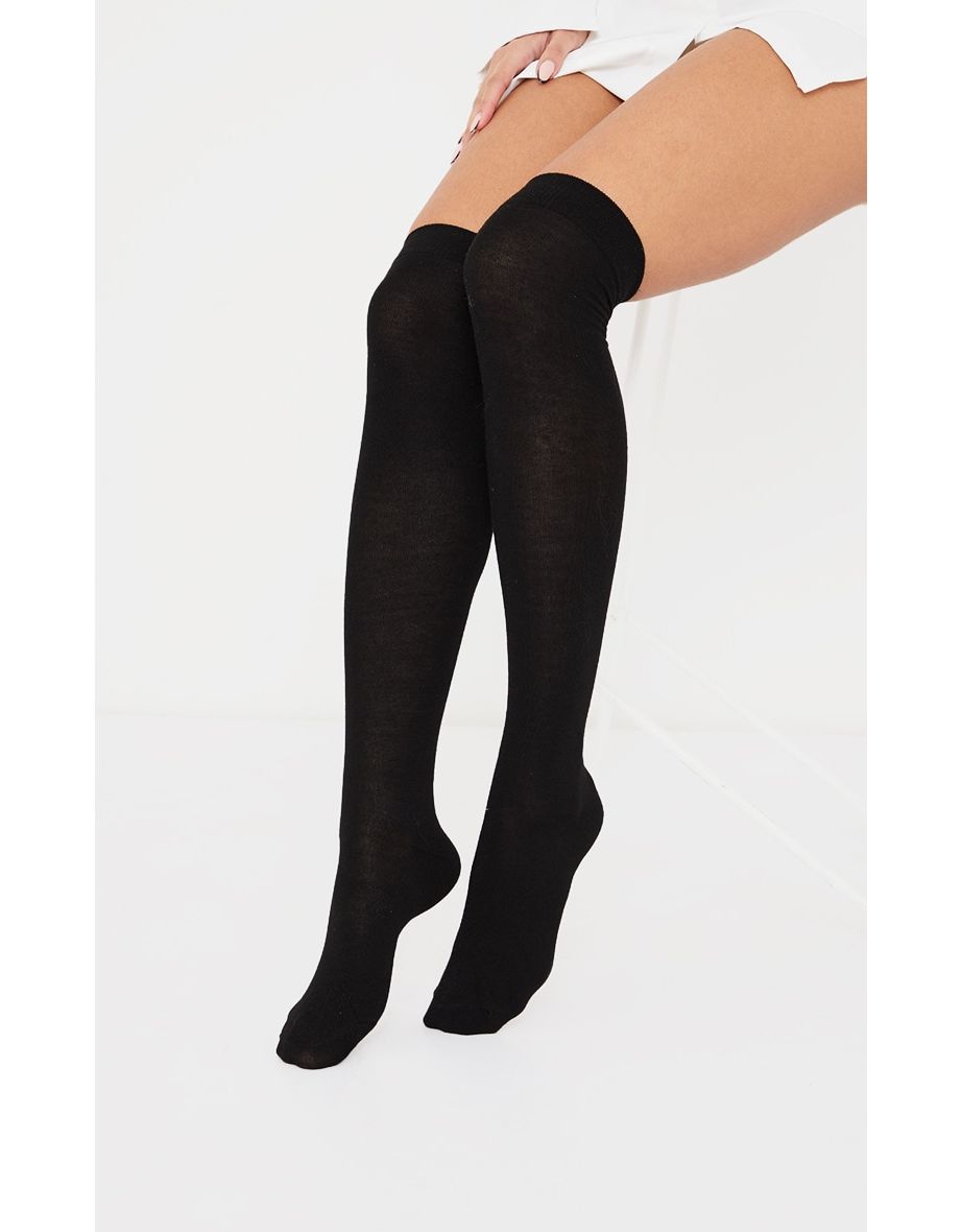 Black Basic Over The Knee Socks