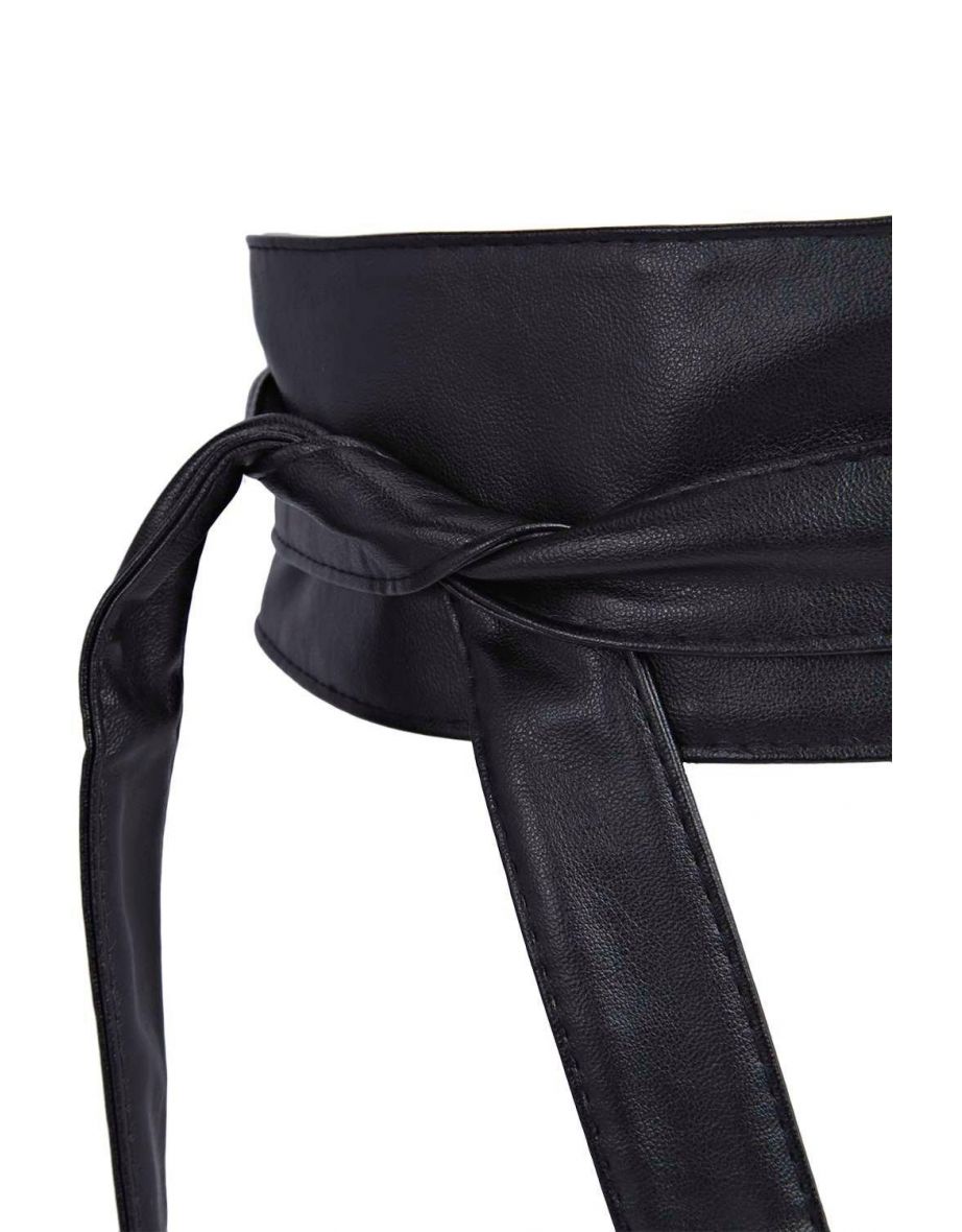 Grace Wrap PU Obi Belt - black - 1