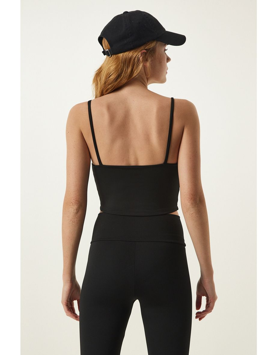 Black Thin Strap Knitted Sports Bra - 5
