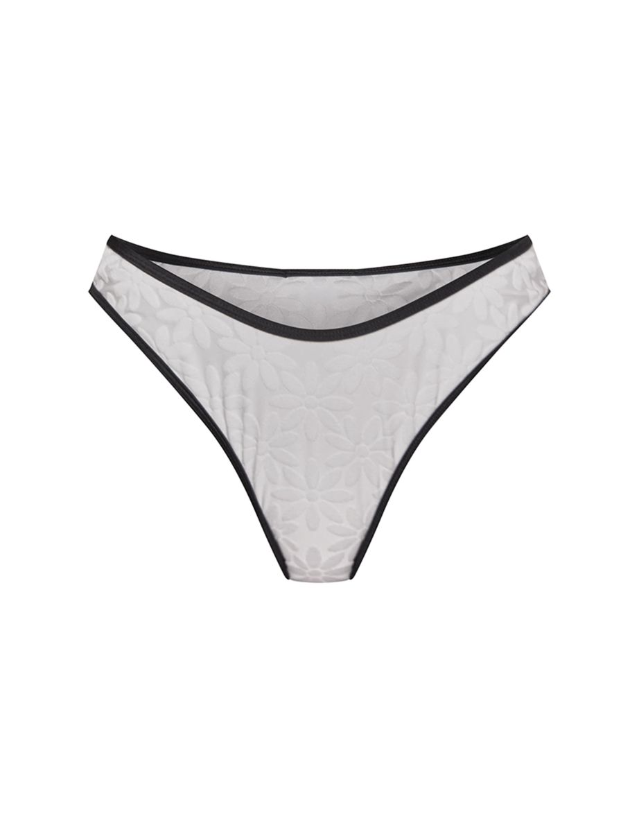 White Contrast Binding Flower Towelling High Leg Bikini Bottoms - 4