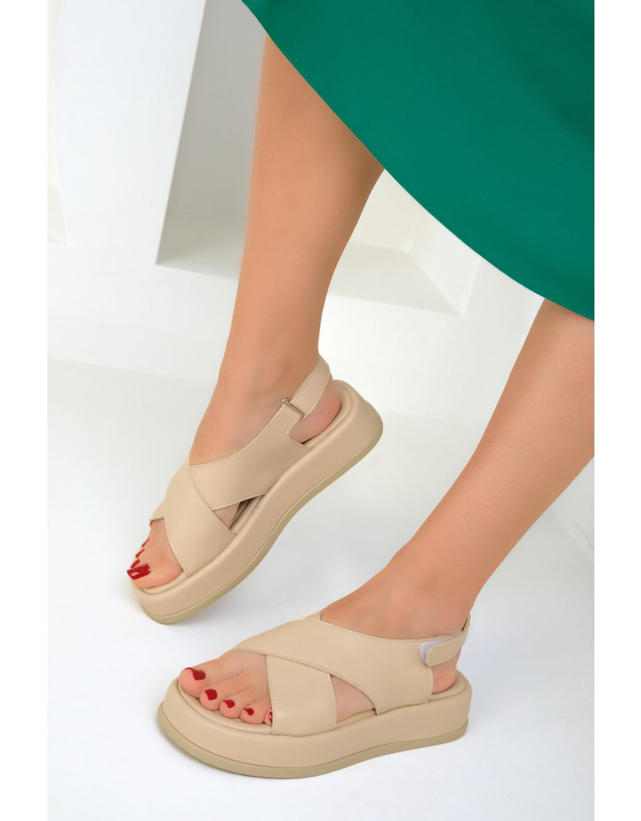 Beige Women's Sandals 18985 - 4