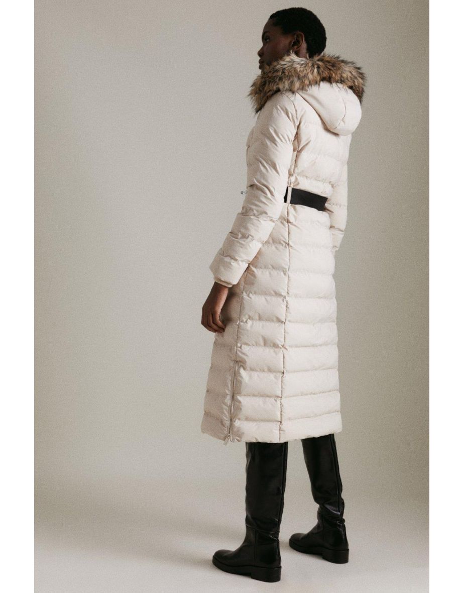 Belted Padded Faux Fur Maxi Hooded Coat - 2