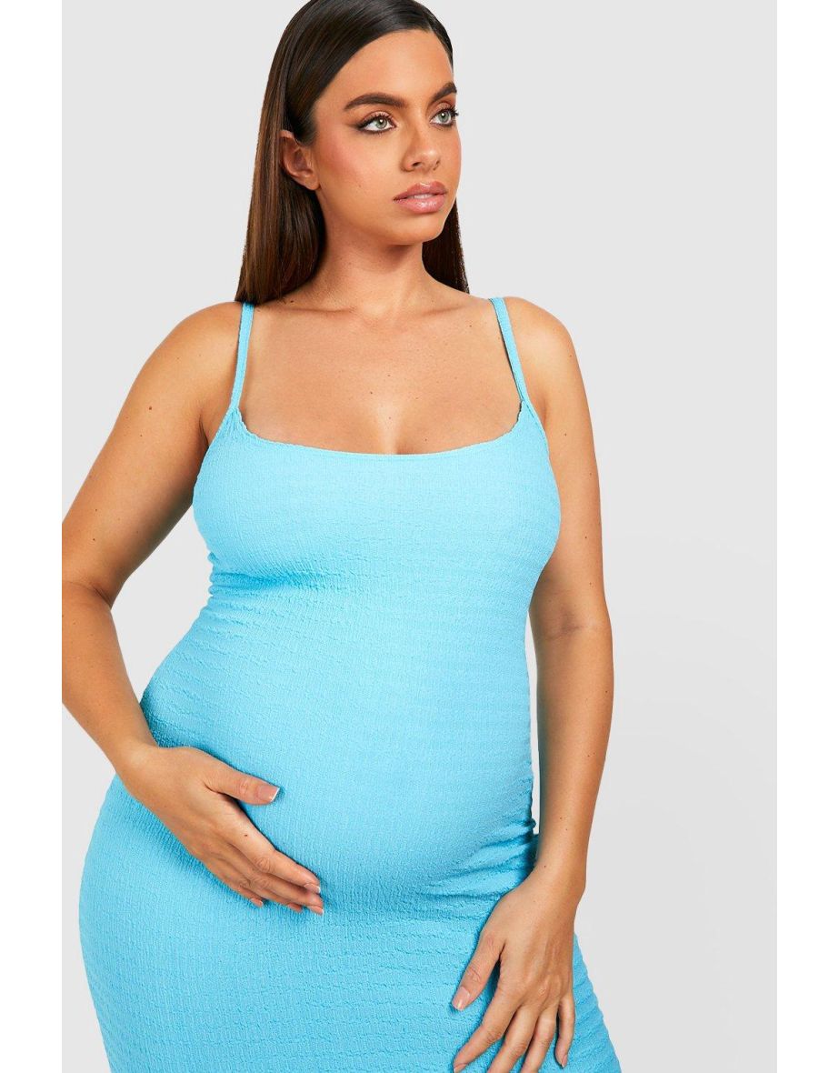Maternity Textured Strappy Maxi Dress - turquoise - 3