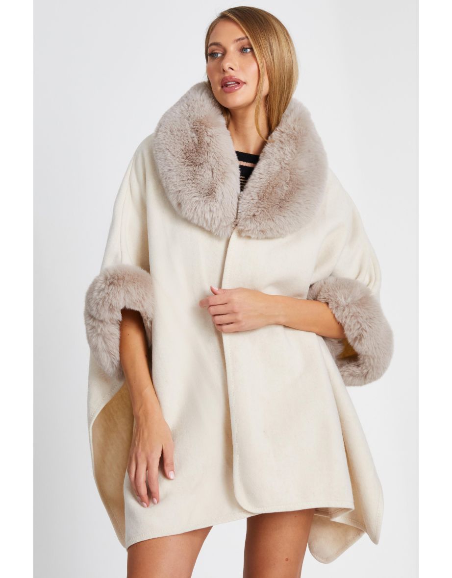 Cream Faux Fur Trim Cape