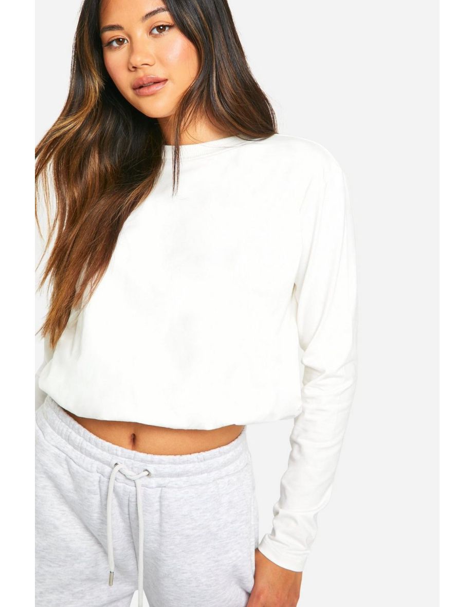 Cotton Long Sleeve Bubble Hem Top - white - 3