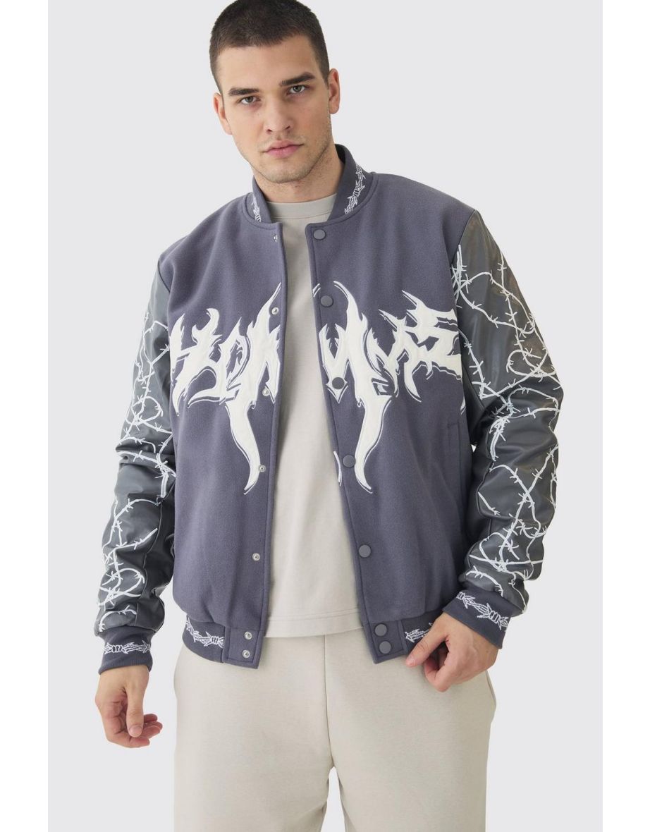 Tall Gothic Applique Bomber Jacket - grey