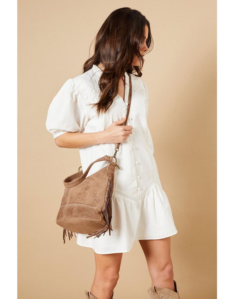 Aderelle Suede Tassel Detail Shoulder Bag With Strap