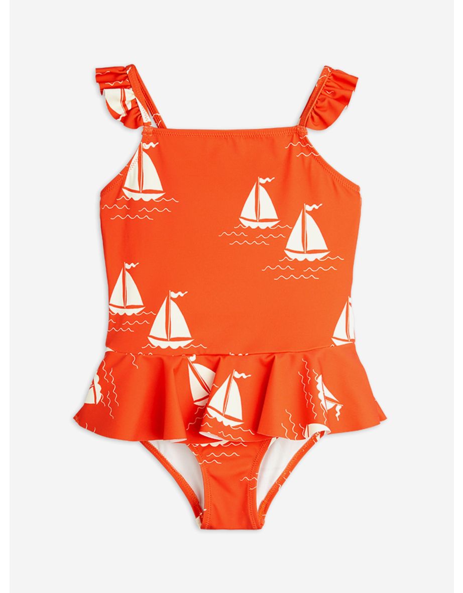 Girls Sailing Boats AOP Skirt Swimsuit in Orange