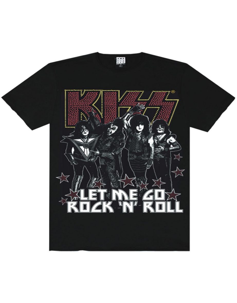 Amplified Mens Let Me Go Rock N Roll Kiss Diamante T-Shirt - Black