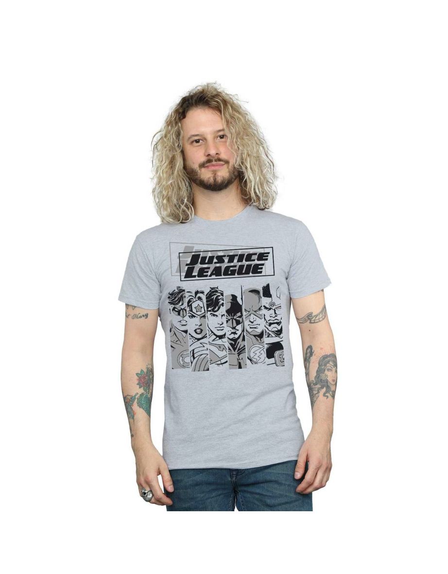 DC Comics Mens Justice League Stripes T-Shirt - Sports Grey