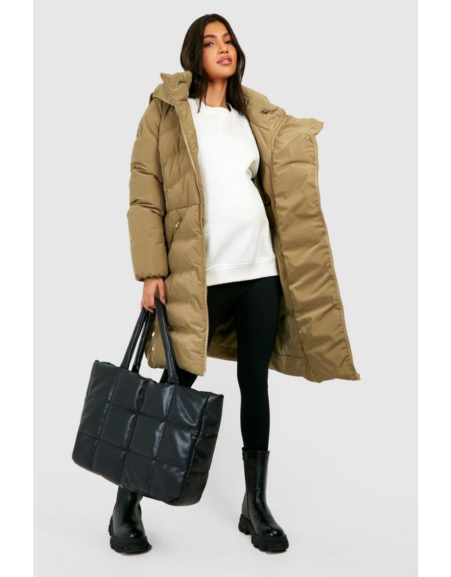 Maternity Pre & Postpartum 3 In 1 Puffer Coat With Extender - khaki