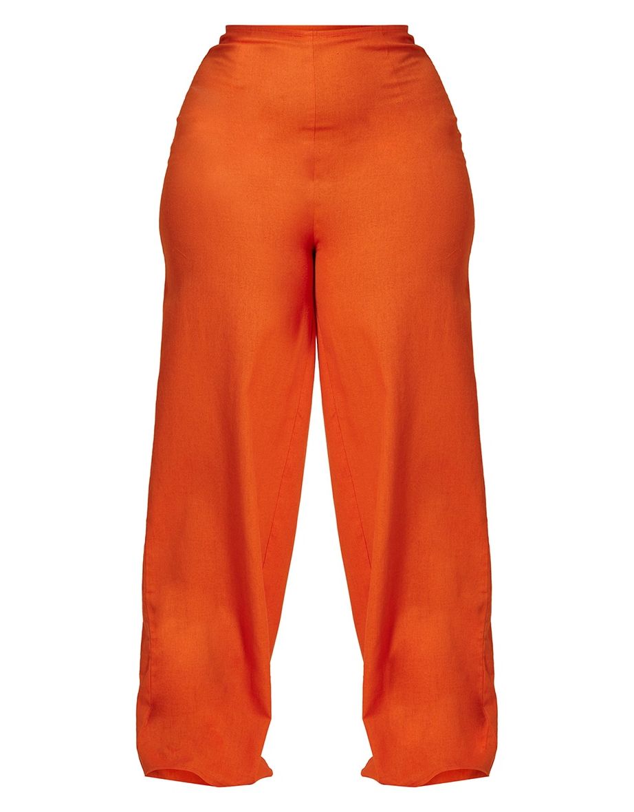 Plus Rust Ruched Bum Wide Leg Trousers - 4
