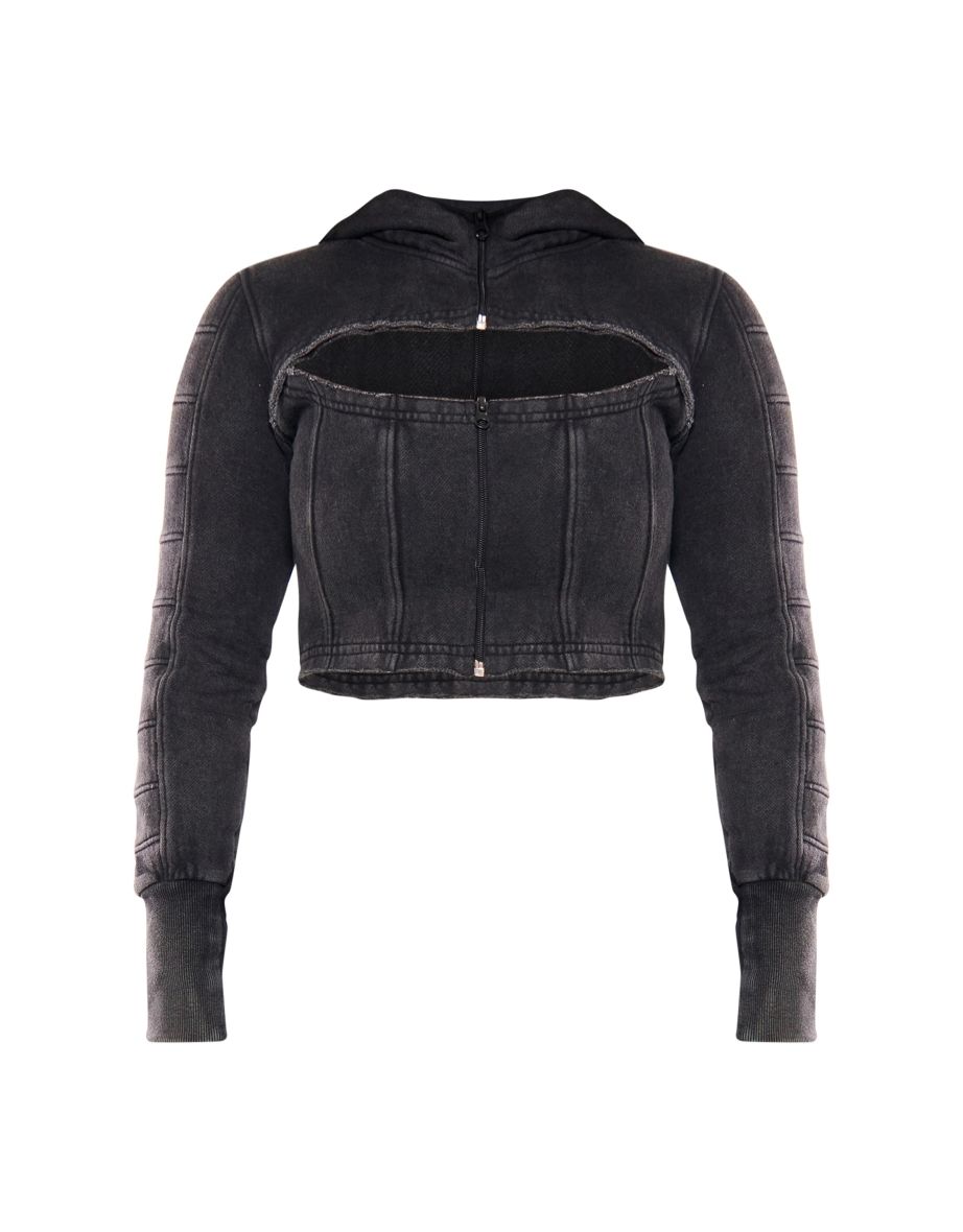 Shape Charcoal Washed Sweat Cut Out Hoodie - 4