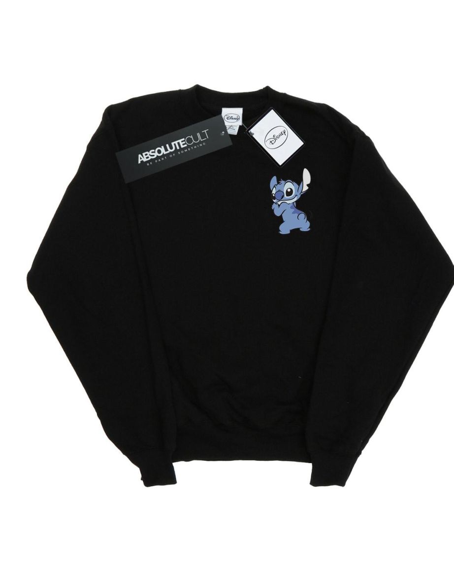 Disney Girls Lilo And Stitch Stitch Backside Breast Print Sweatshirt - Black