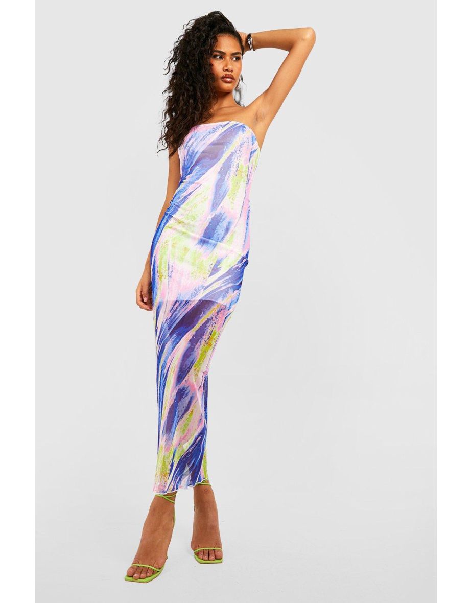 Shop Abstract Mesh Bandeau Maxi Dress blue Online in Qatar VogaCloset