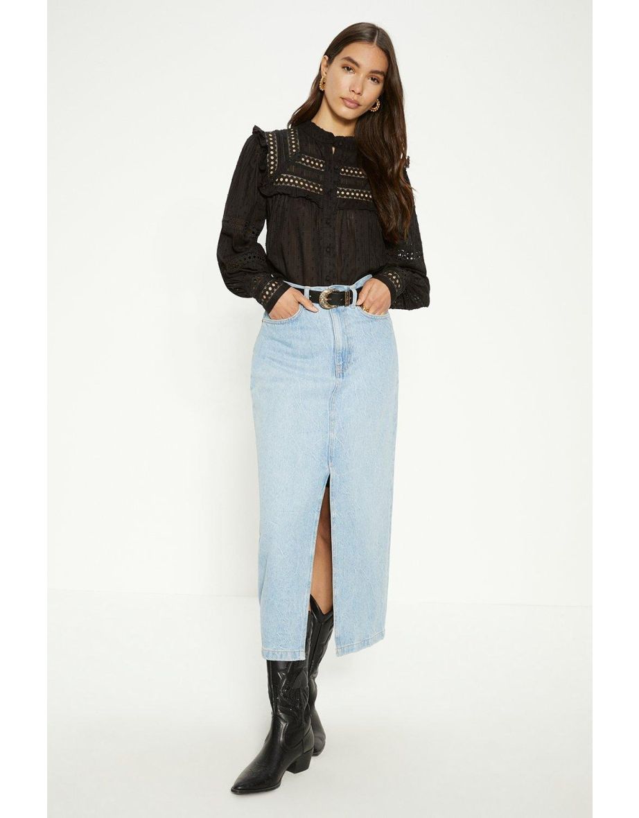 Pintuck Ruffle Yoke Button Through Blouse