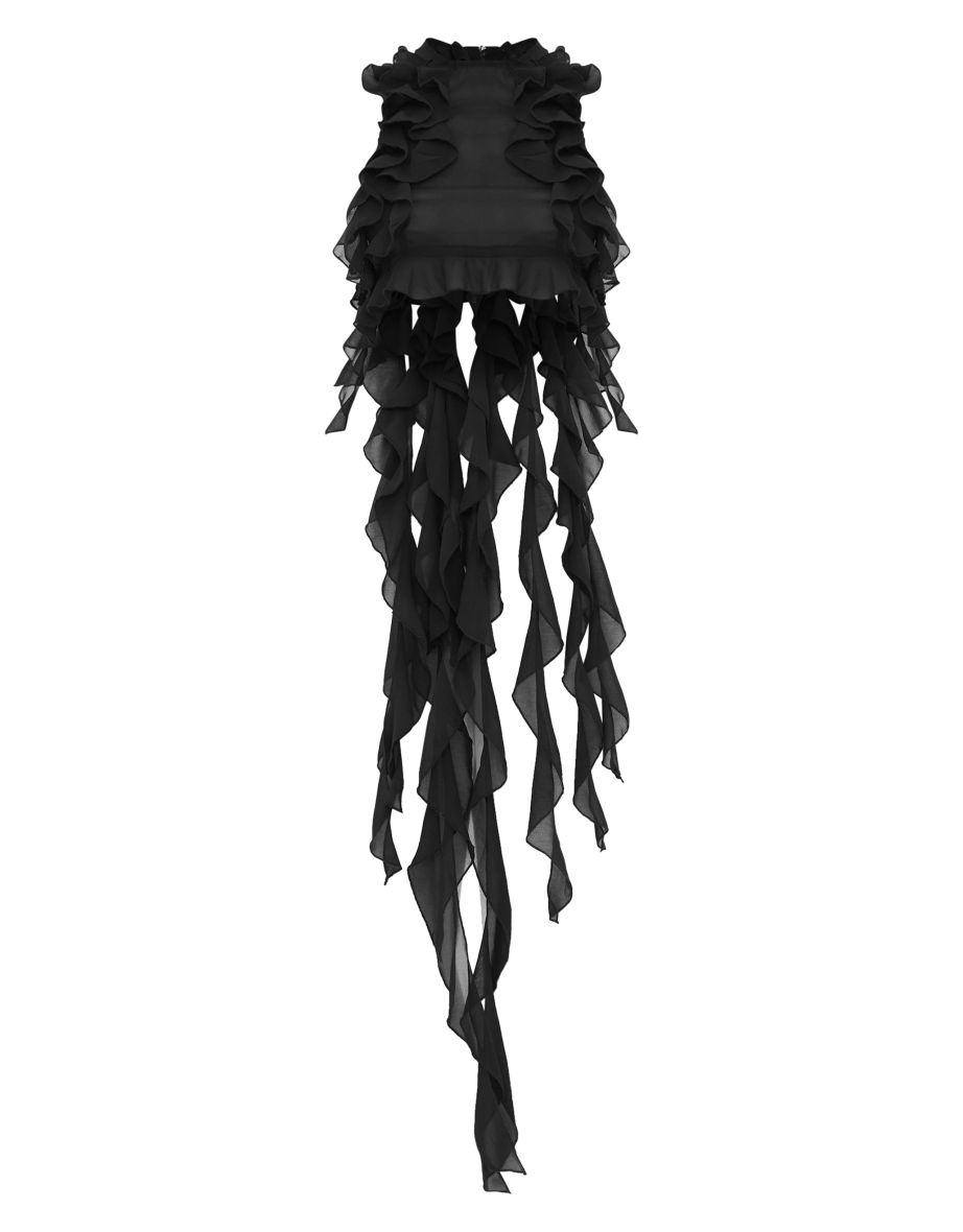 Black Ruffle Train Crop Top - 4
