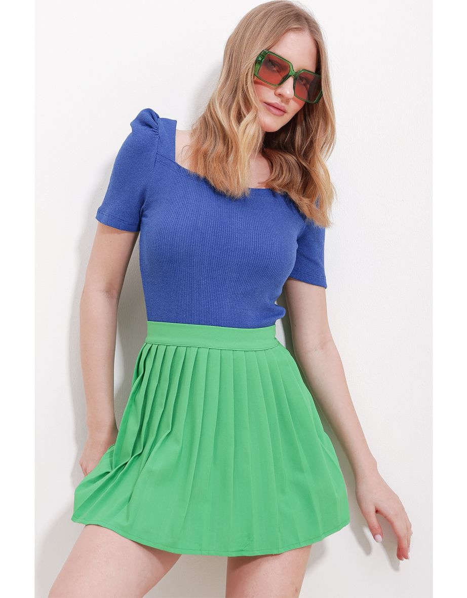 Women's Blue Square Neck Princess Sleeve Regular Fit Blouse