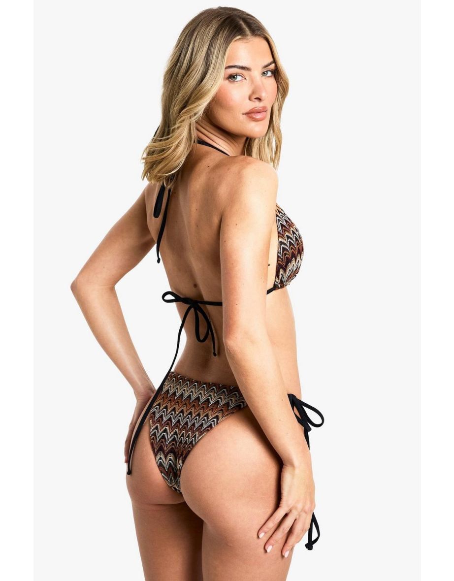 Knitted Zig Zag Triangle Bikini Top - multi - 3