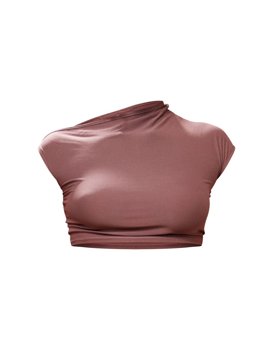 Mocha Soft Touch One Sleeve Crop Top - 4