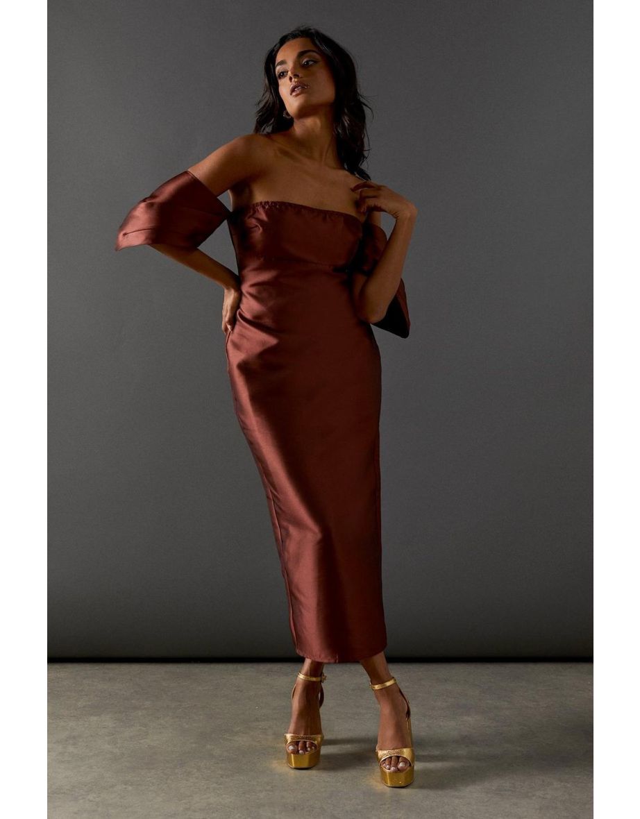 Structured Puff Sleeve Bardot Midaxi Dress