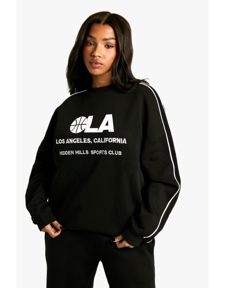 LA Basketball Side Striped Oversized Sweatshirt - black - 3