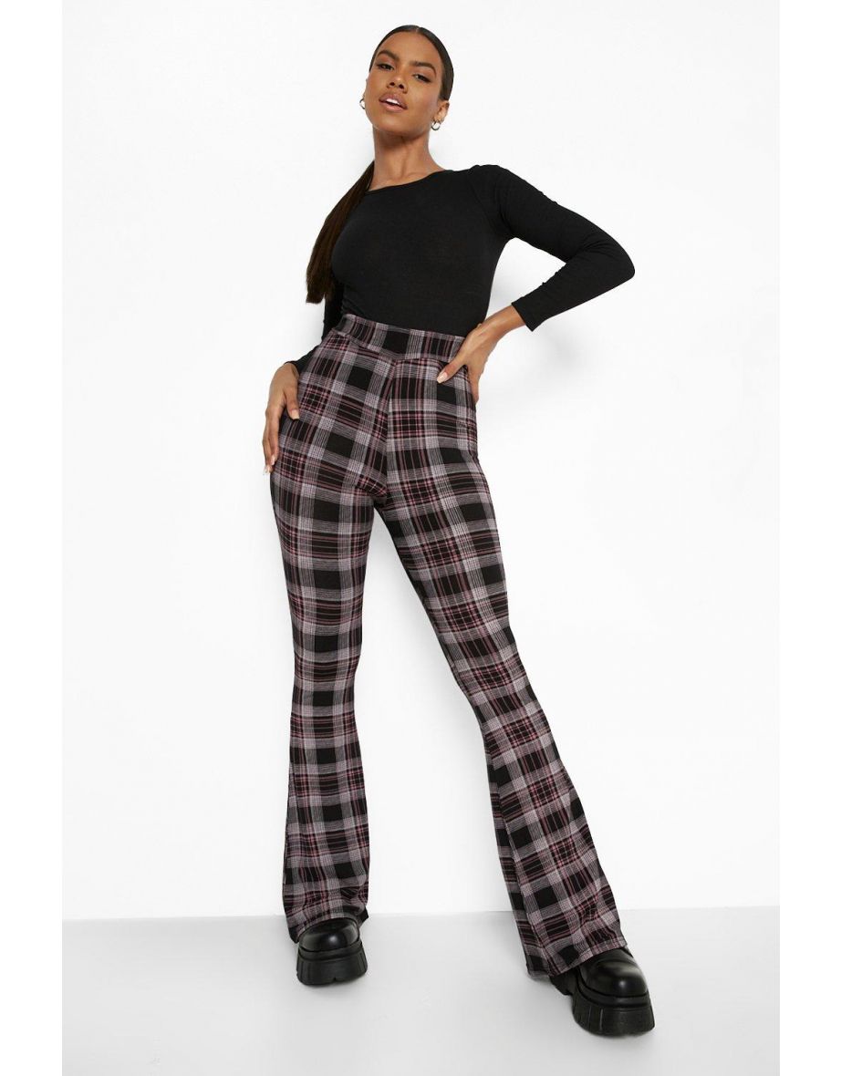 Tartan Check Print Jersey Flares - pink - 3