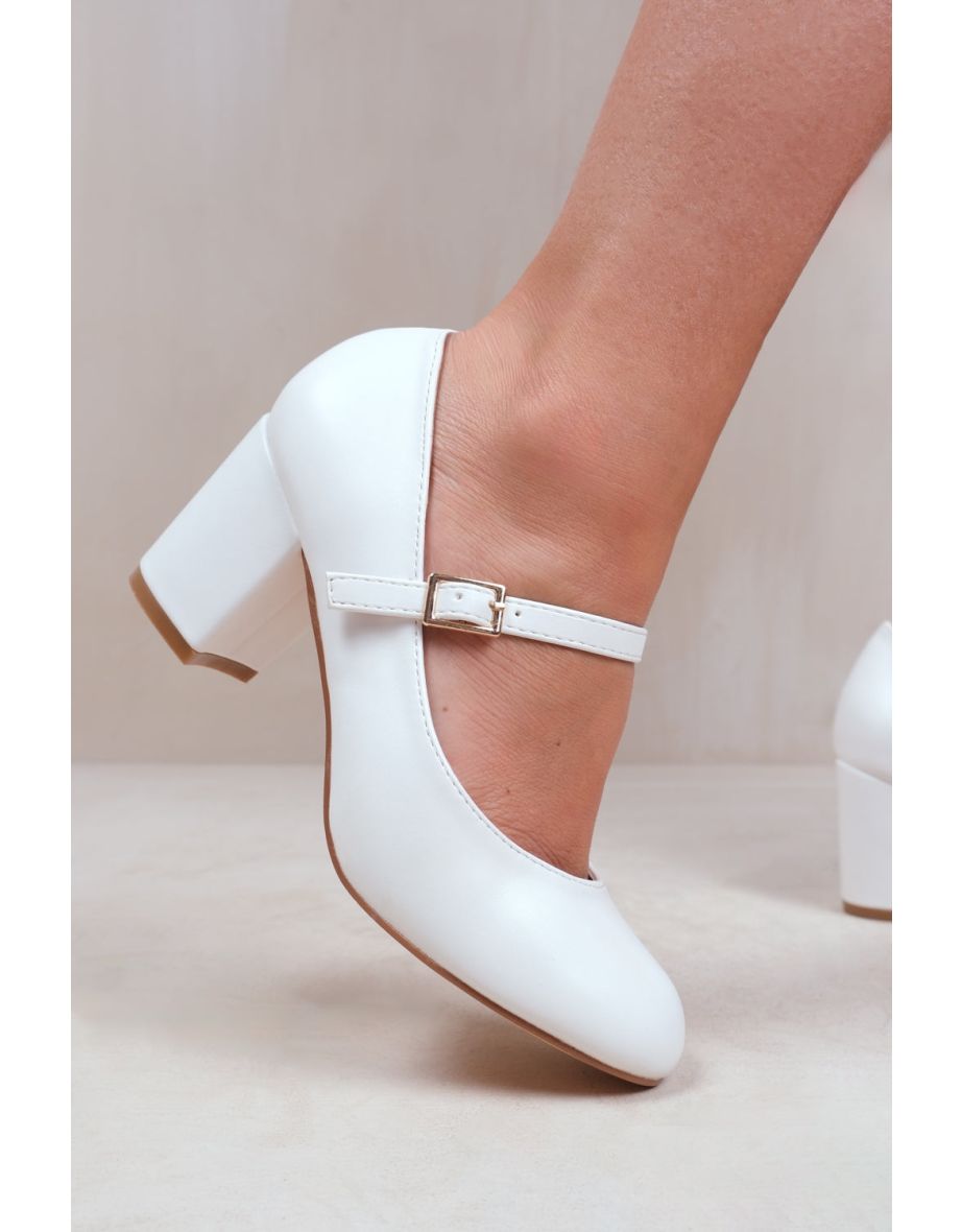 ARACELI WIDE FIT BLOCK HEEL MARY JANE PUMPS IN WHITE FAUX LEATHER - 2