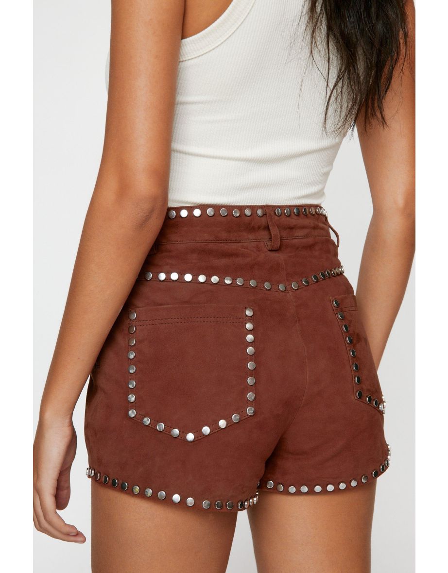 Real Suede Studded Detail Shorts - 3