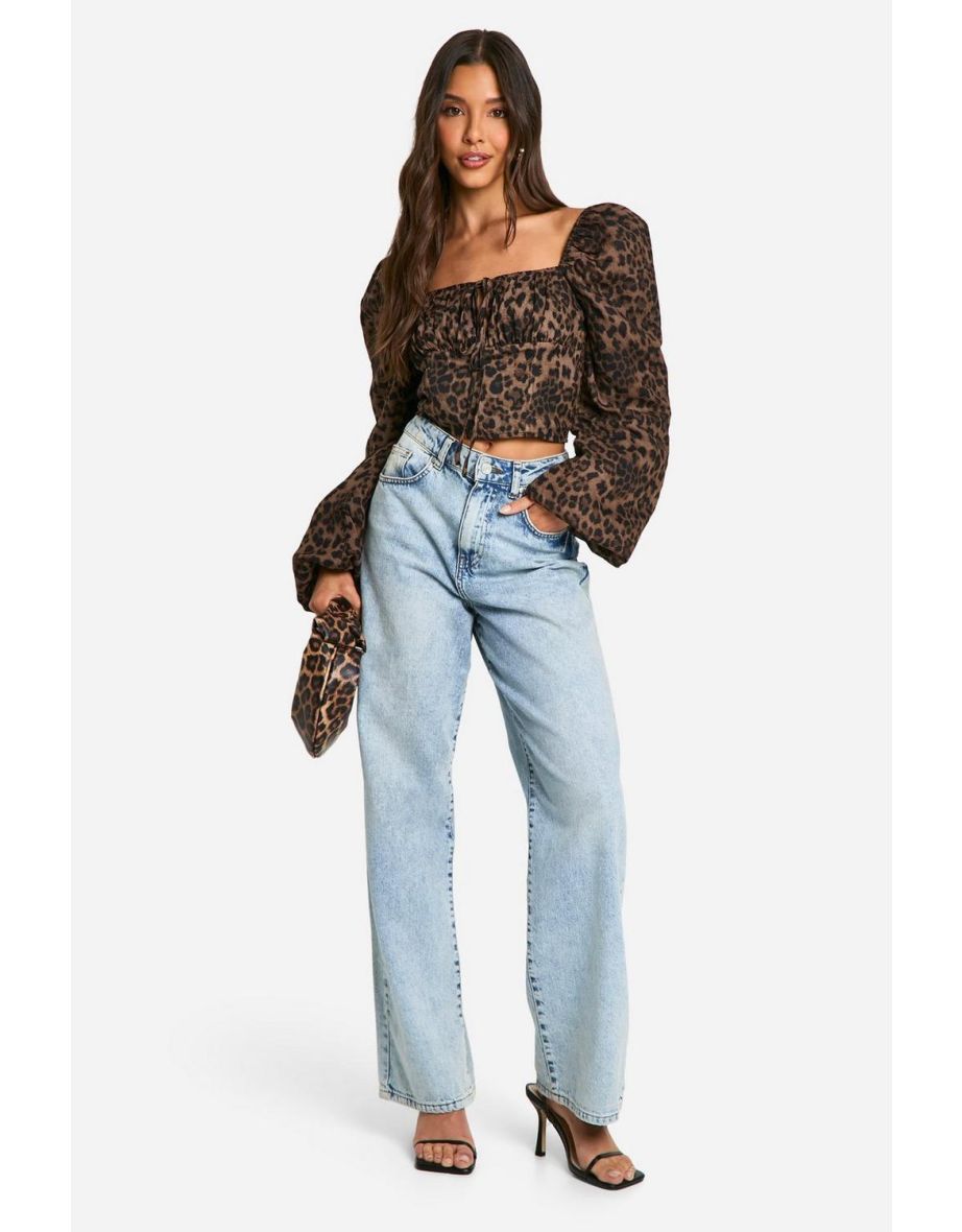 Leopard Print Puff Sleeve Milkmaid Top - leopard