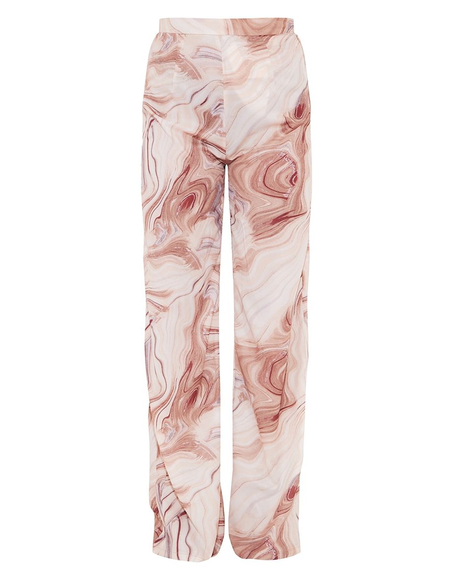 Brown Marble Print Wide Leg Trousers - 4
