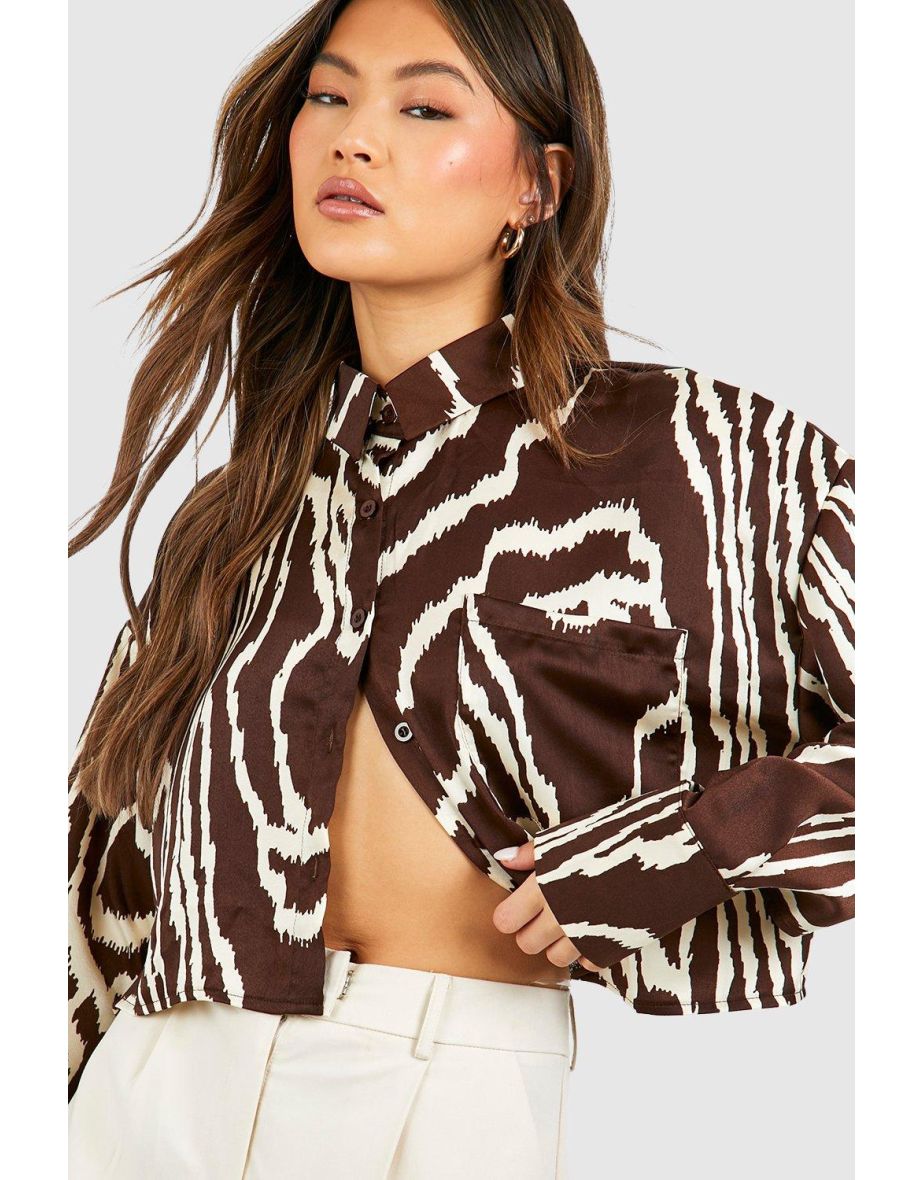 Satin  Abstract Boxy Crop Shirt - 3