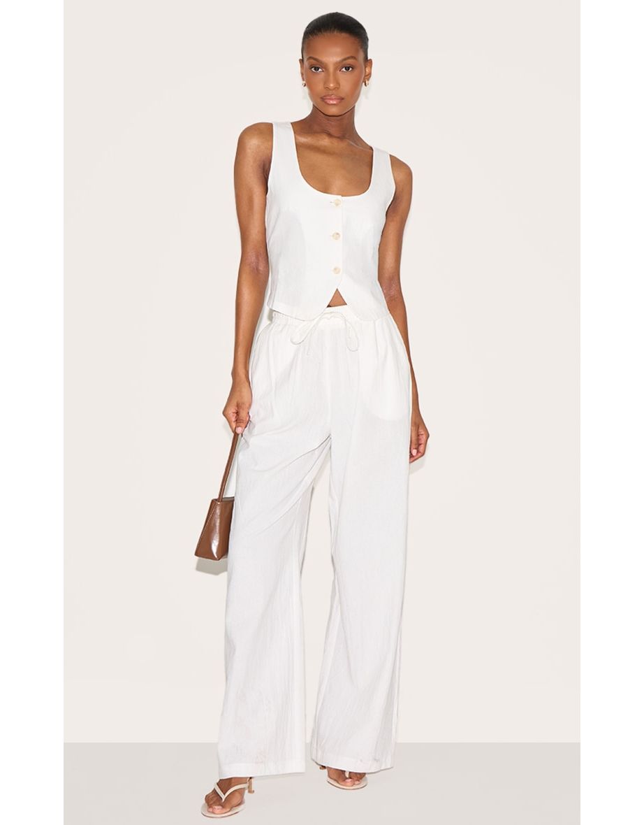 White Tailored Draw String Wide Leg Trouser