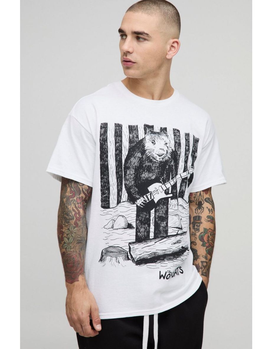 White Oversized The Wombats License Printed T-Shirt