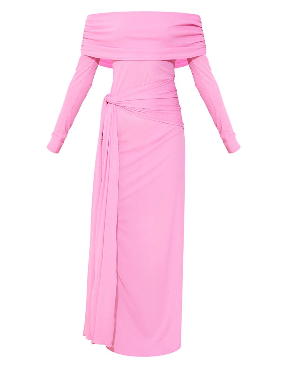Pink Onion Skin Bardot Tie Waist Maxi Dress - 4