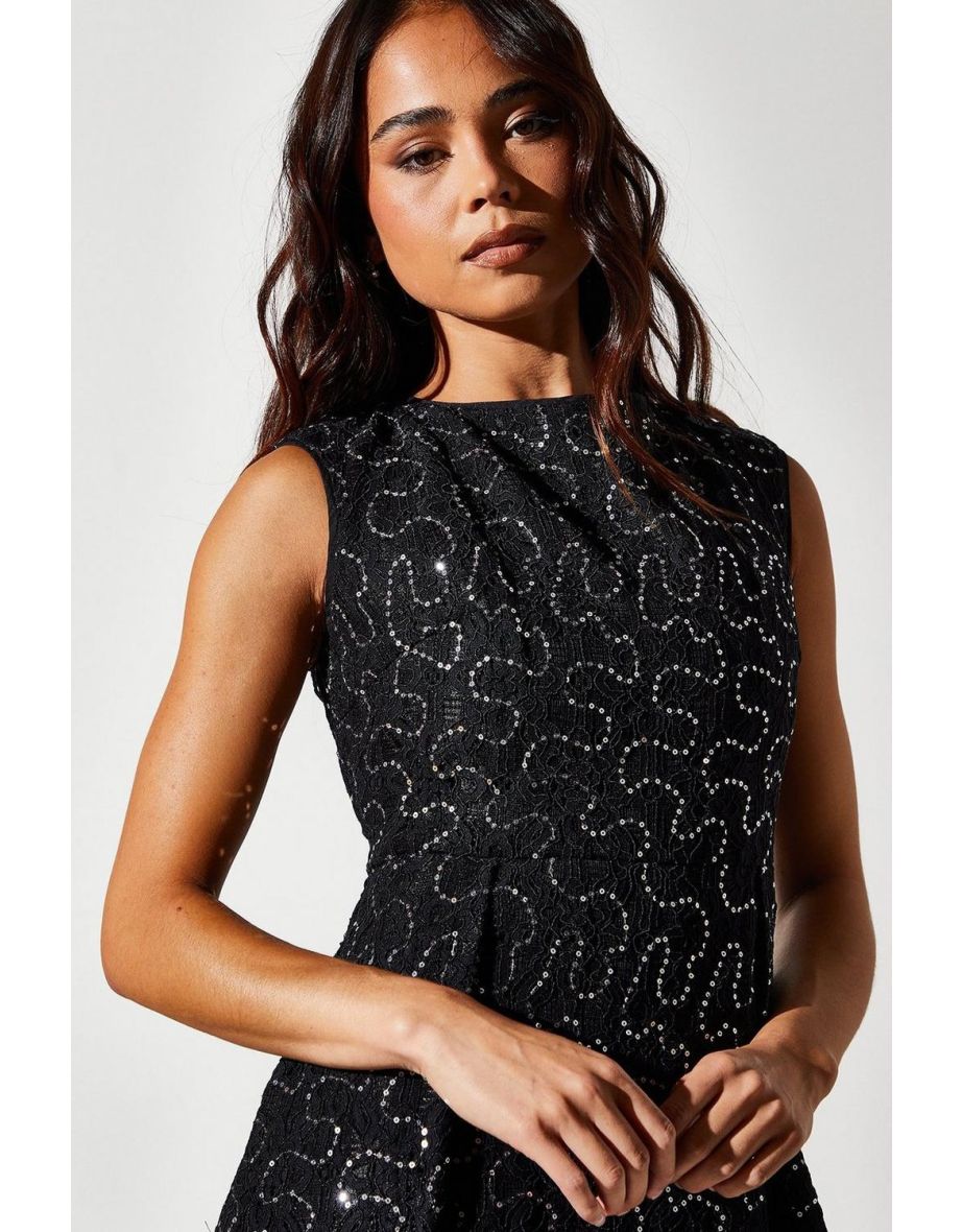 Petite Sequin Lace Printed Fit & Flare Midi Dress - 3