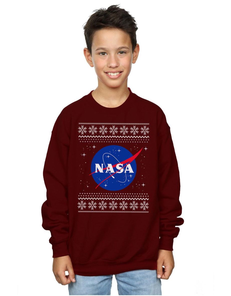 NASA Boys Classic Fair Isle Sweatshirt - Burgundy